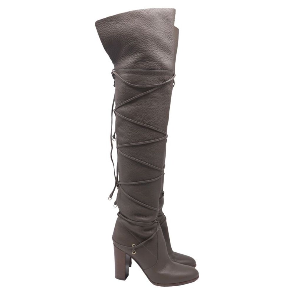 Sergio Rossi Wrap Around Thigh-High Boots in Grey Leather